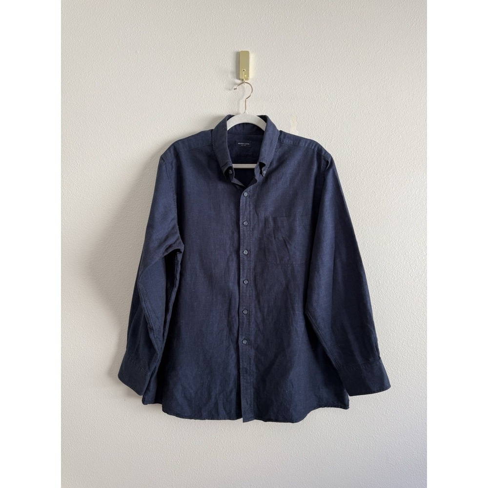 Proper Cloth Navy Linen Blend Button Shirt Men's Sz 17/35